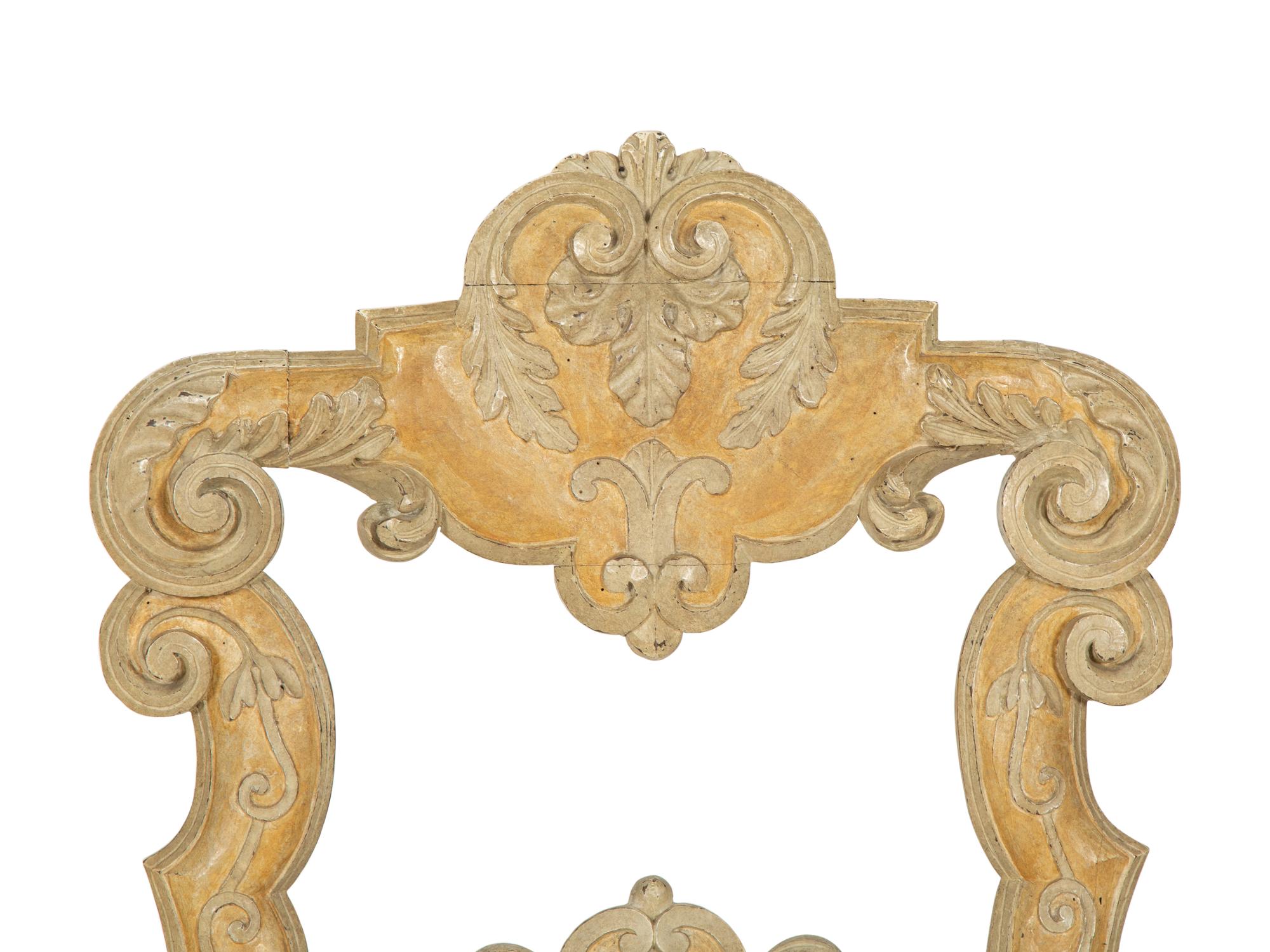 A Set of Six Continental Carved and Cream and Yellow-Painted Dining Chairs