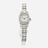 An Art Deco diamond and platinum bracelet watch, Tiffany & Co.