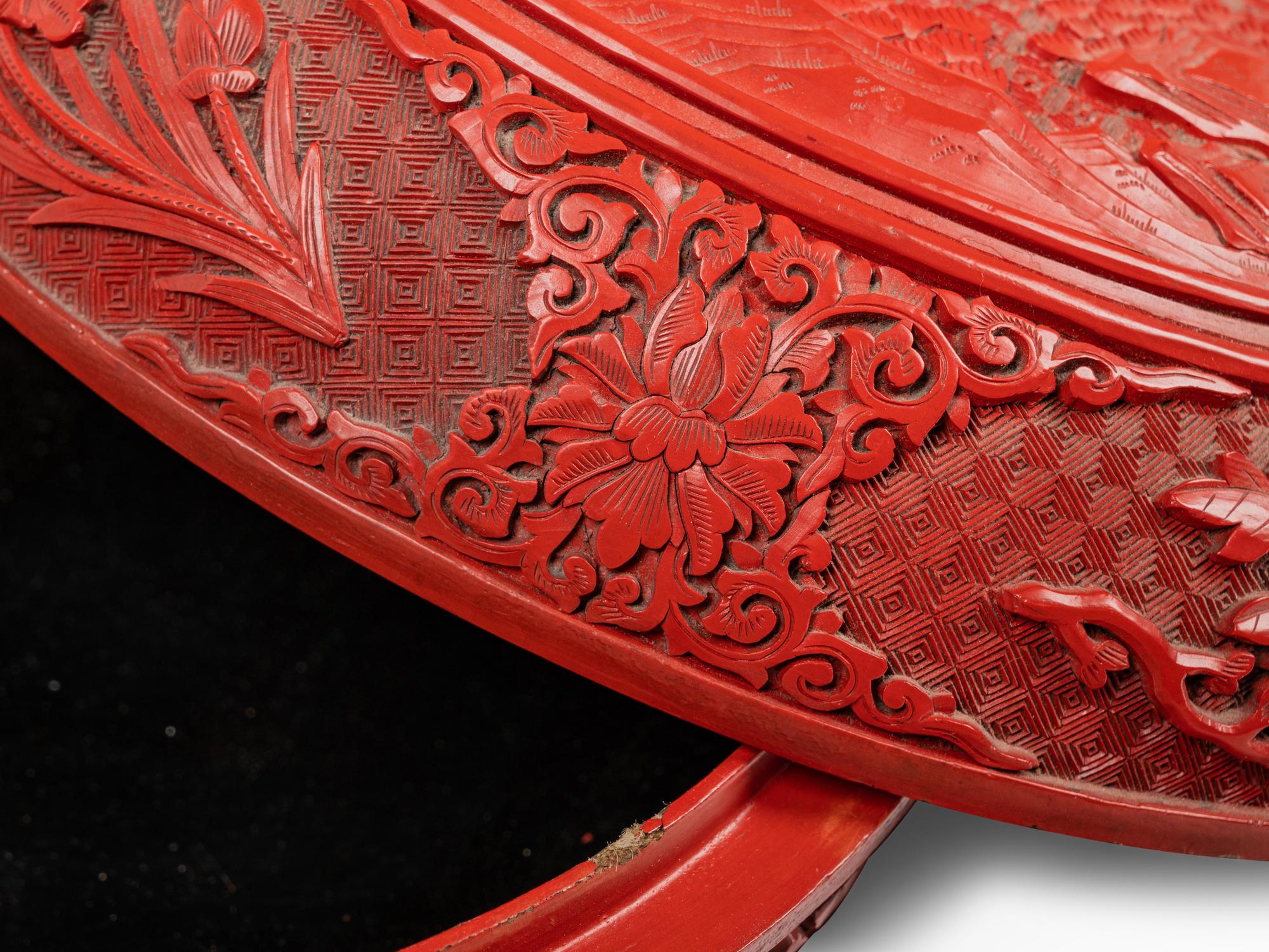 A Chinese Carved Red Lacquer Circular Covered Box