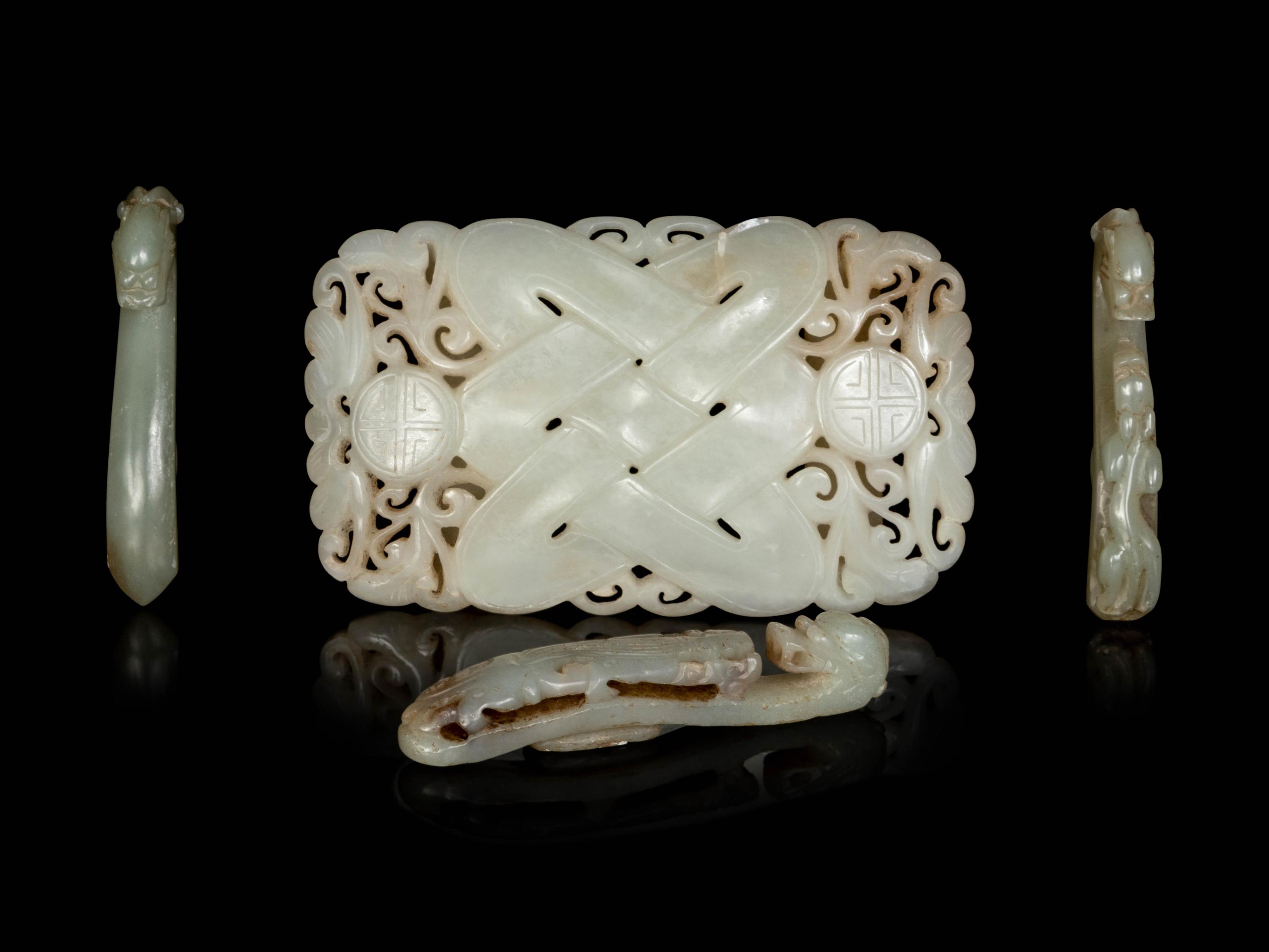 Four Chinese Jade Belt Ornaments