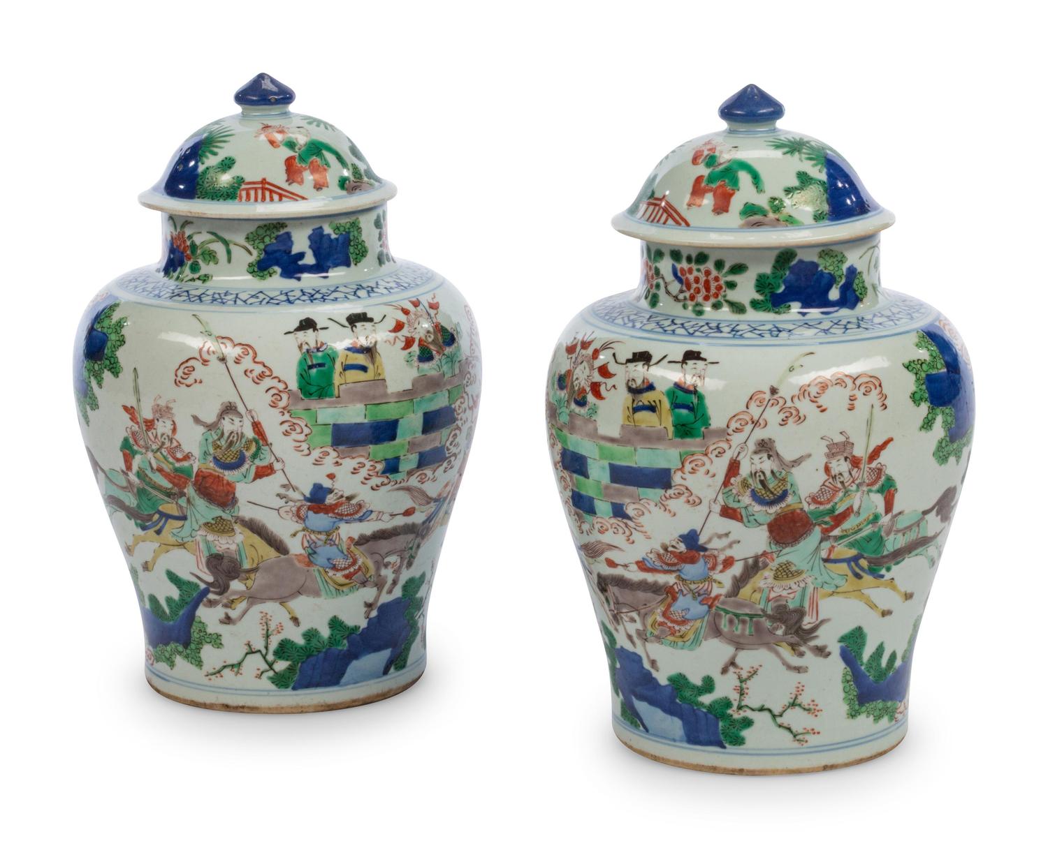 A Pair of Chinese Porcelain Covered Jars
