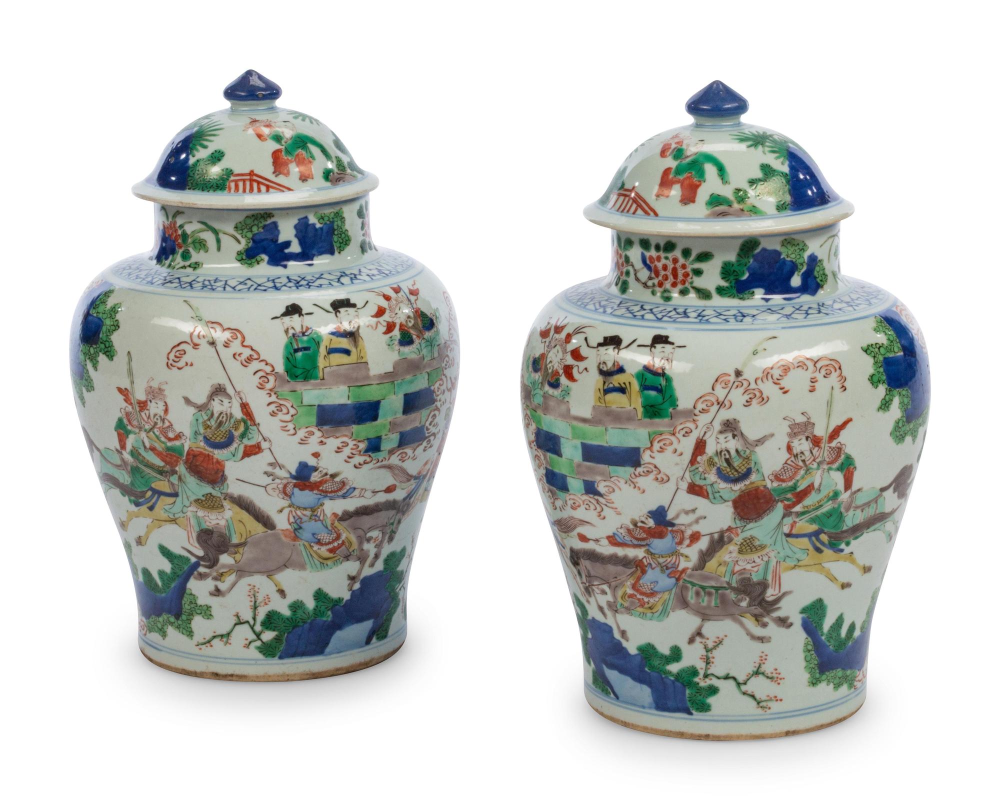 A Pair of Chinese Porcelain Covered Jars