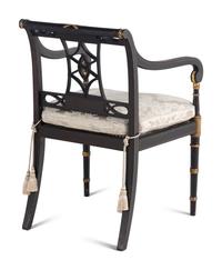 A Set of Ten Regency Black and Gilt Japanned Armchairs