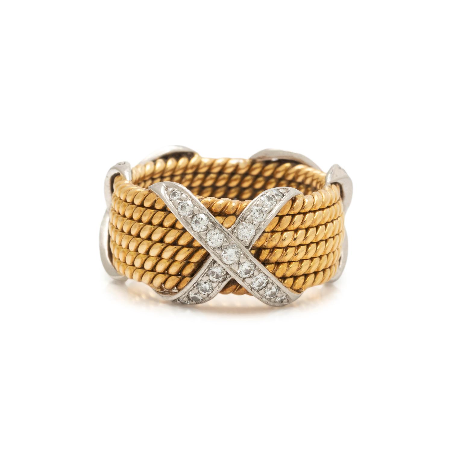 TIFFANY & CO., SCHLUMBERGER, YELLOW GOLD AND DIAMOND 'ROPE SIX-ROW X' RING