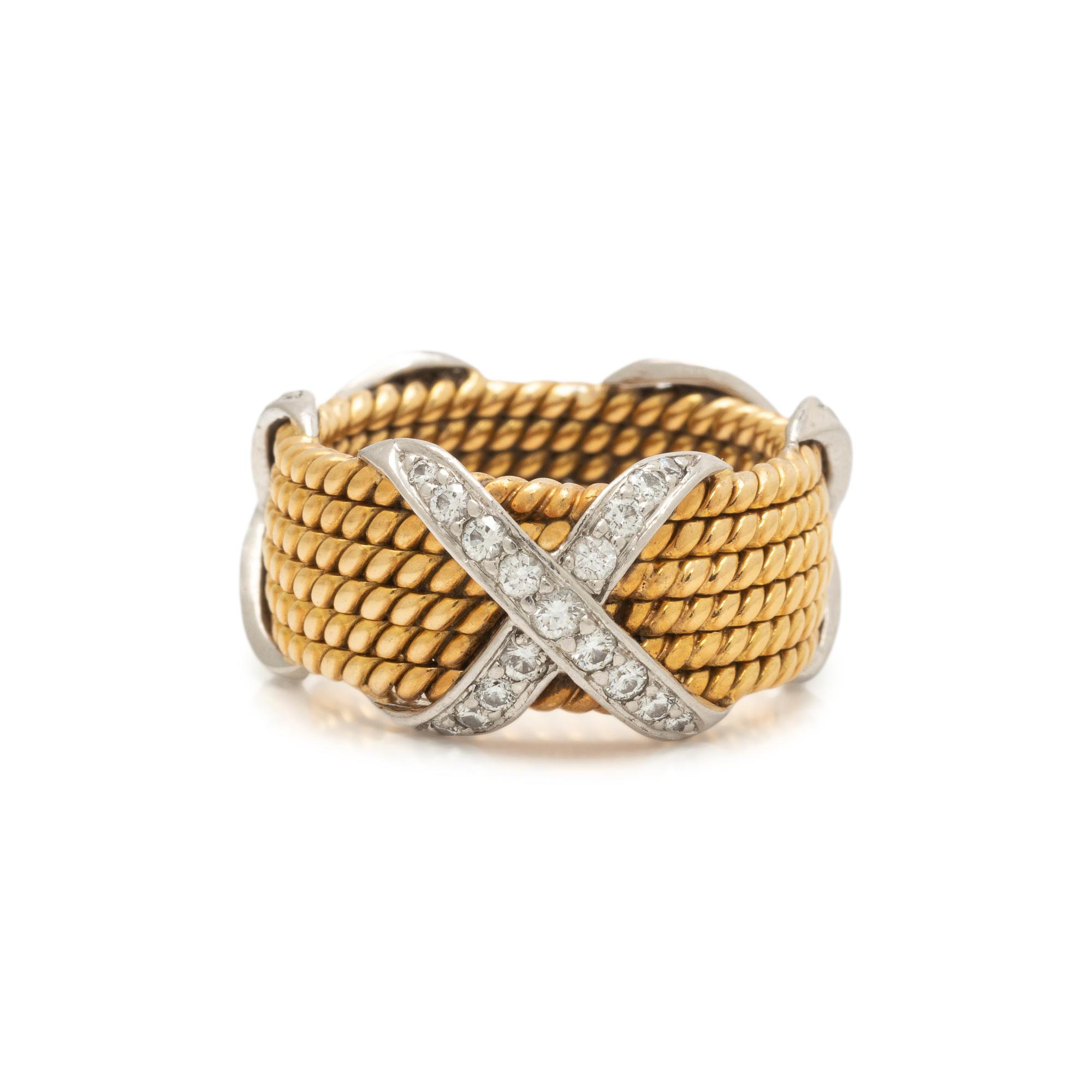 TIFFANY & CO., SCHLUMBERGER, YELLOW GOLD AND DIAMOND 'ROPE SIX-ROW X' RING