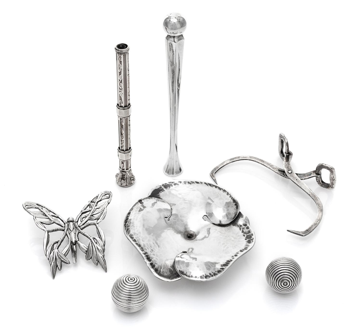 A Collection of Silver Articles, various makers, comprising a pair of George III silver spherical vinaigrette's marked for Birmingham,