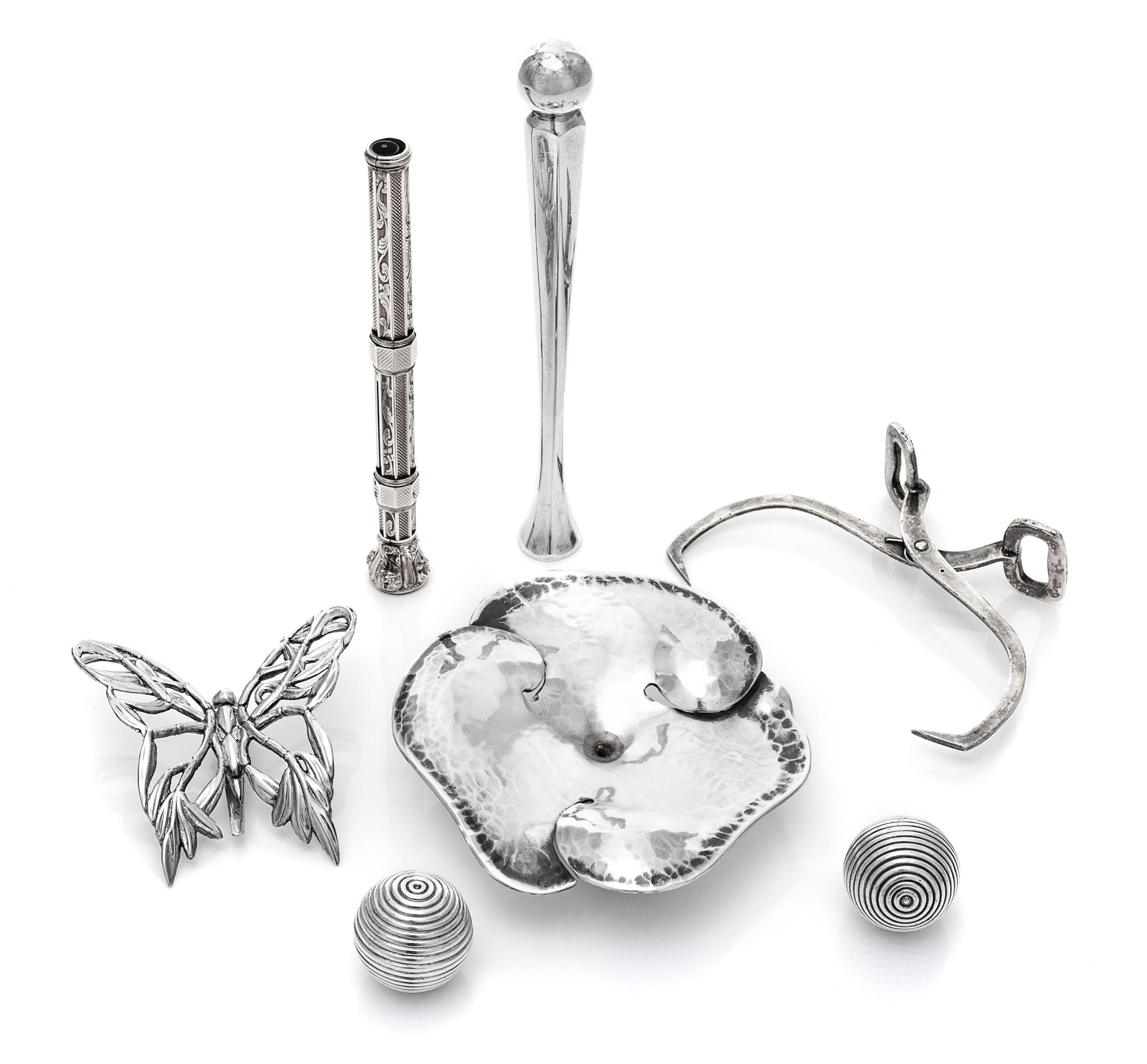A Collection of Silver Articles, various makers, comprising a pair of George III silver spherical vinaigrette's marked for Birmingham,