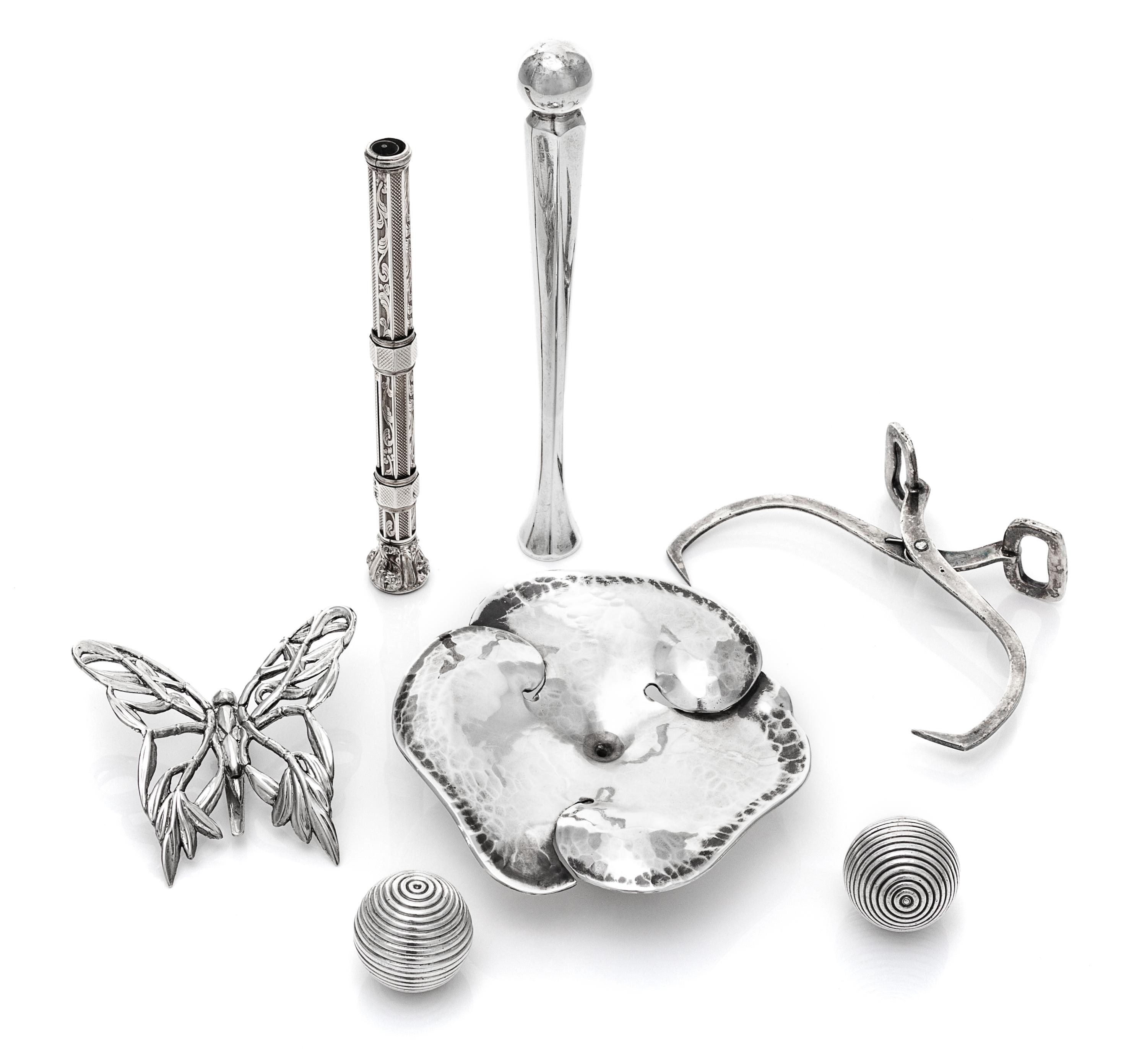 A Collection of Silver Articles, various makers, comprising a pair of George III silver spherical vinaigrette's marked for Birmingham,