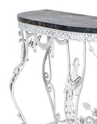 An Italian White-Painted Iron Marble Top Console and a Victorian Umbrella Stand