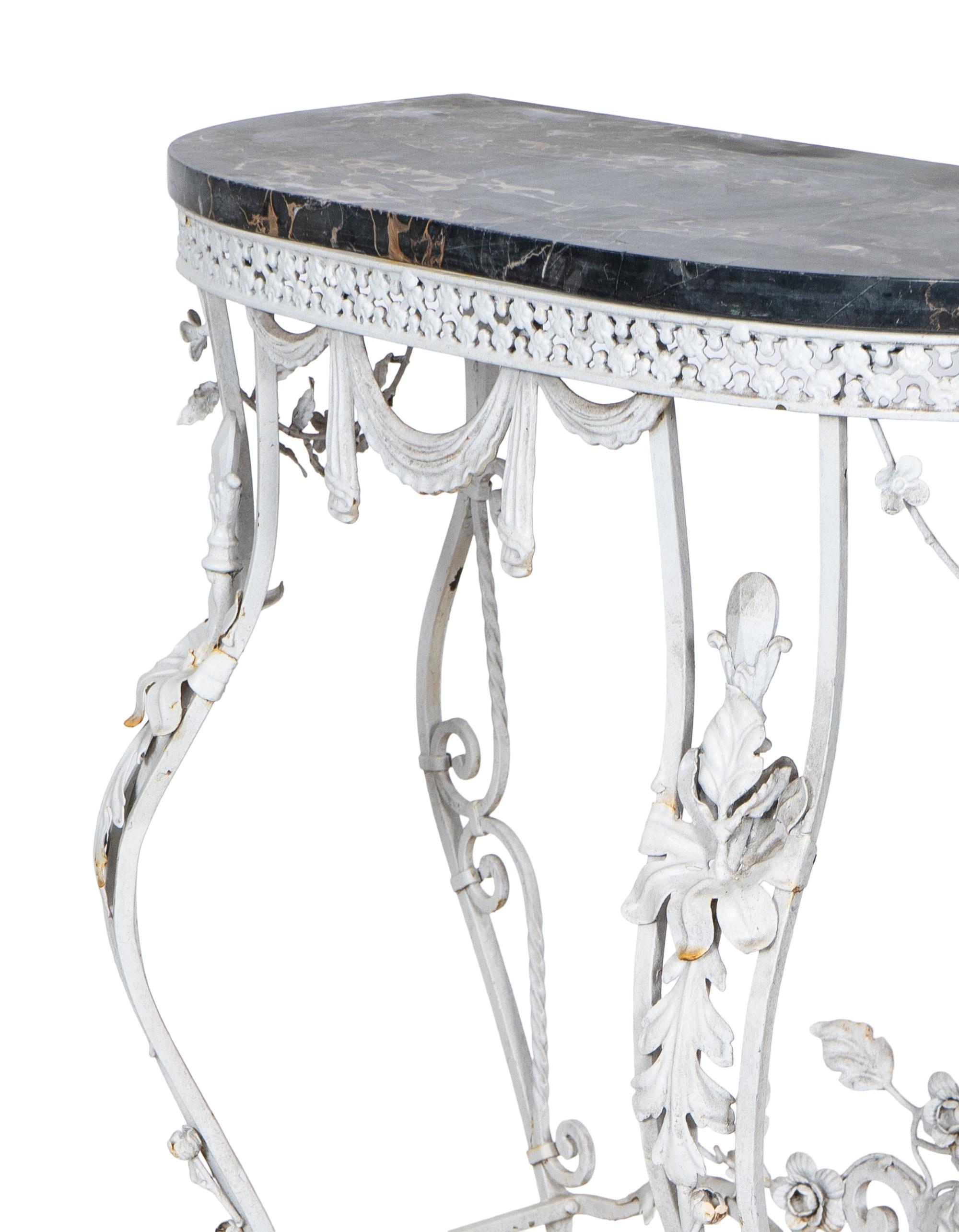 An Italian White-Painted Iron Marble Top Console and a Victorian Umbrella Stand