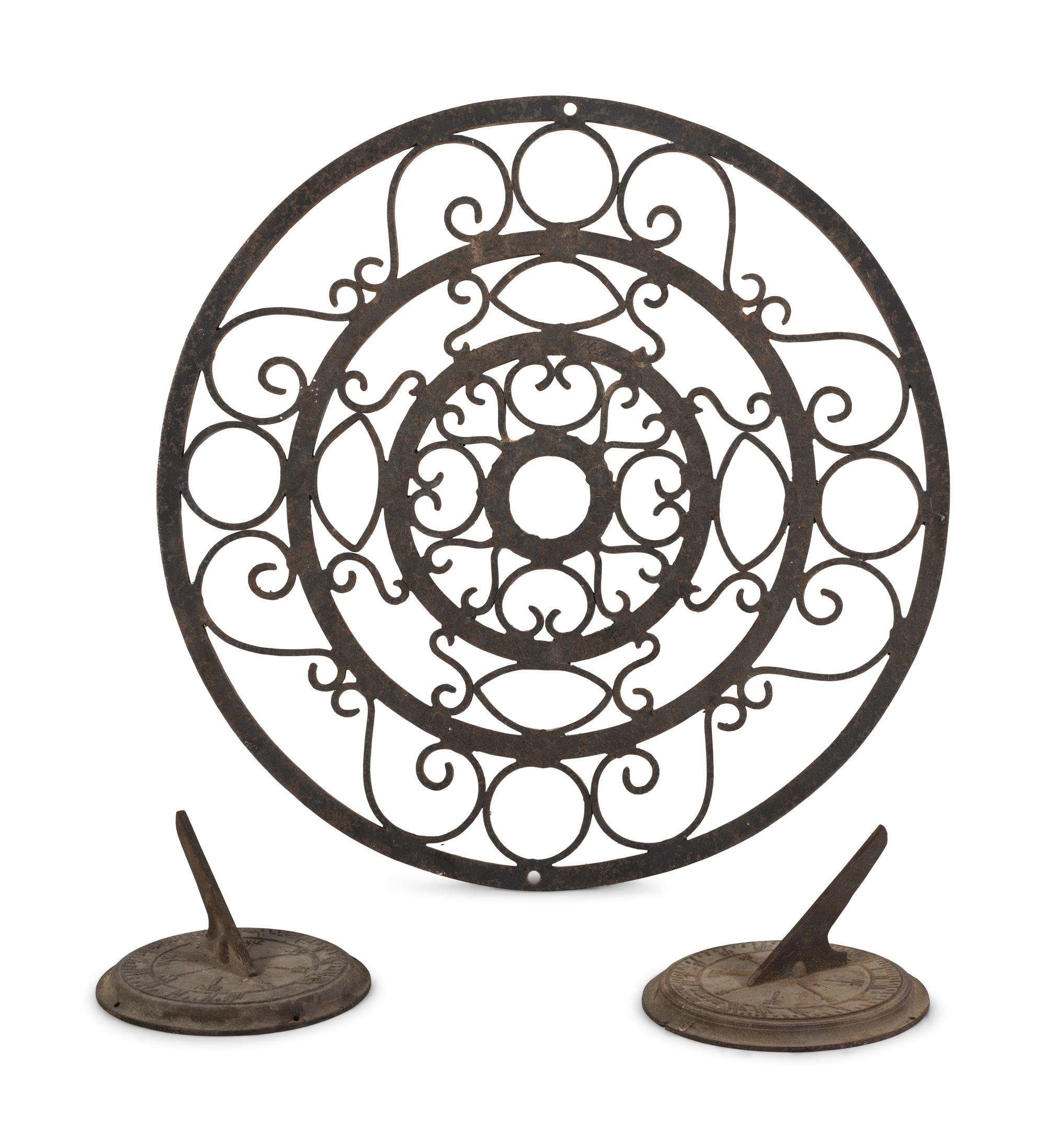 Two Cast Iron Sundials and an Architectural Element