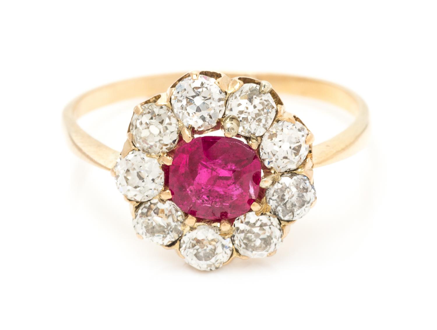 An 18 Karat Rose Gold, Ruby and Diamond Ring, Circa 1895, 2.00 dwts.