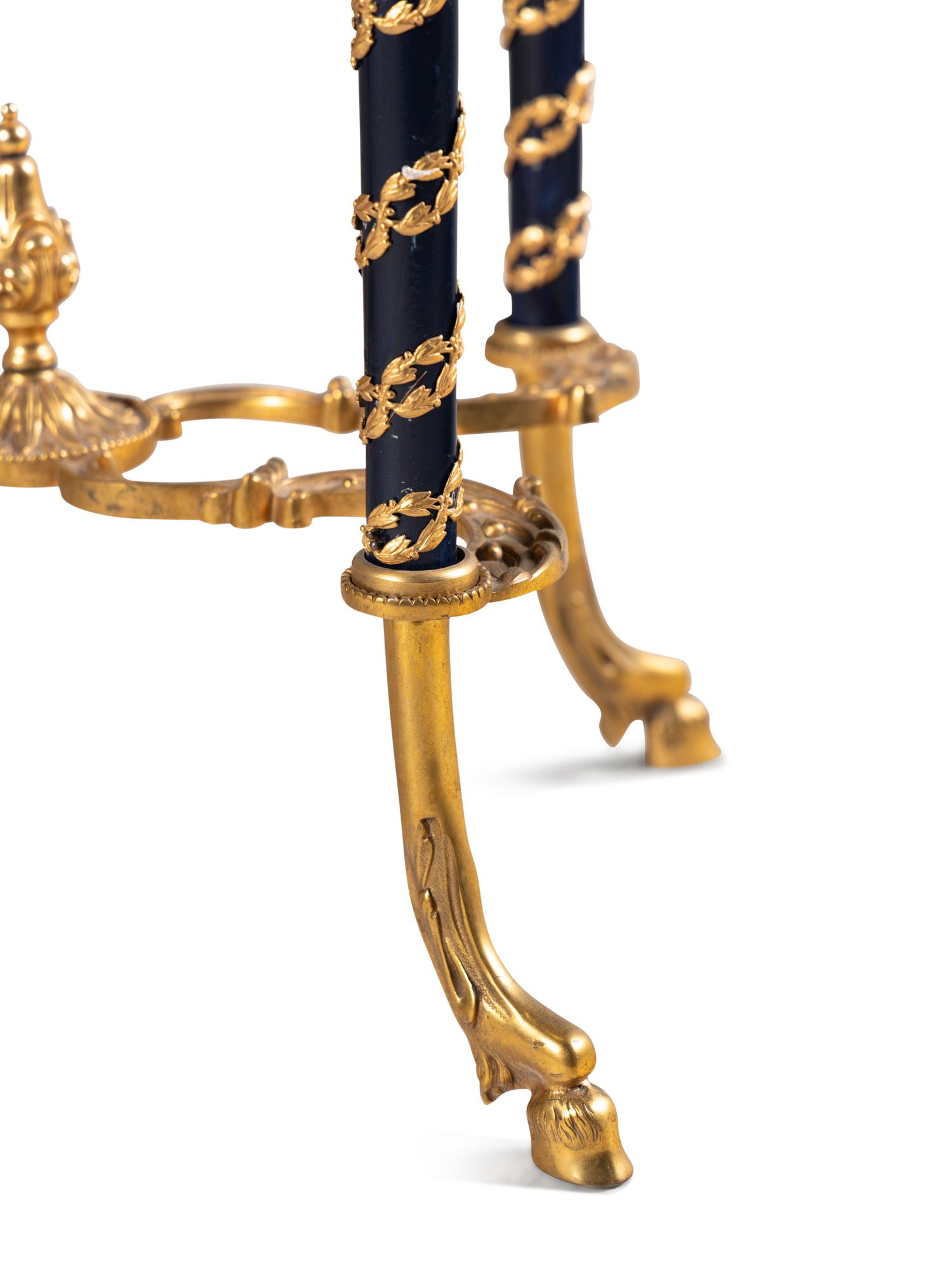 A Pair of Louis XVI Style Gilt Bronze Mounted Marble-Top Side Tables in the Style of Adam Weisweiler