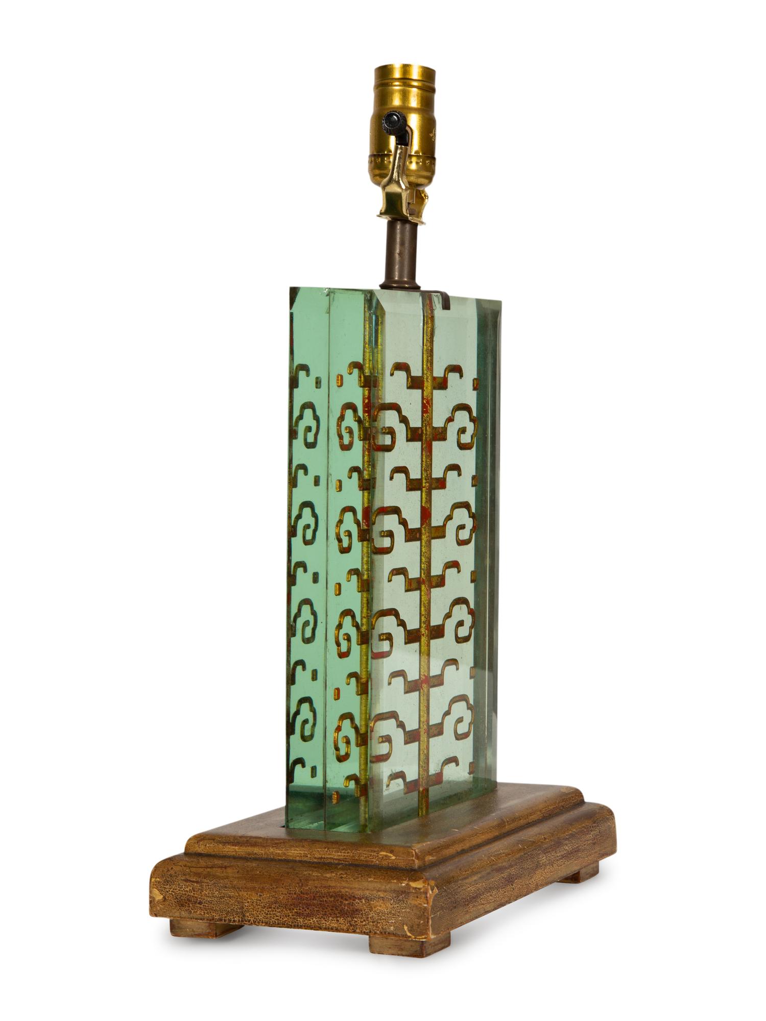A Brass and Glass Table Lamp in the Style of Samuel Marx