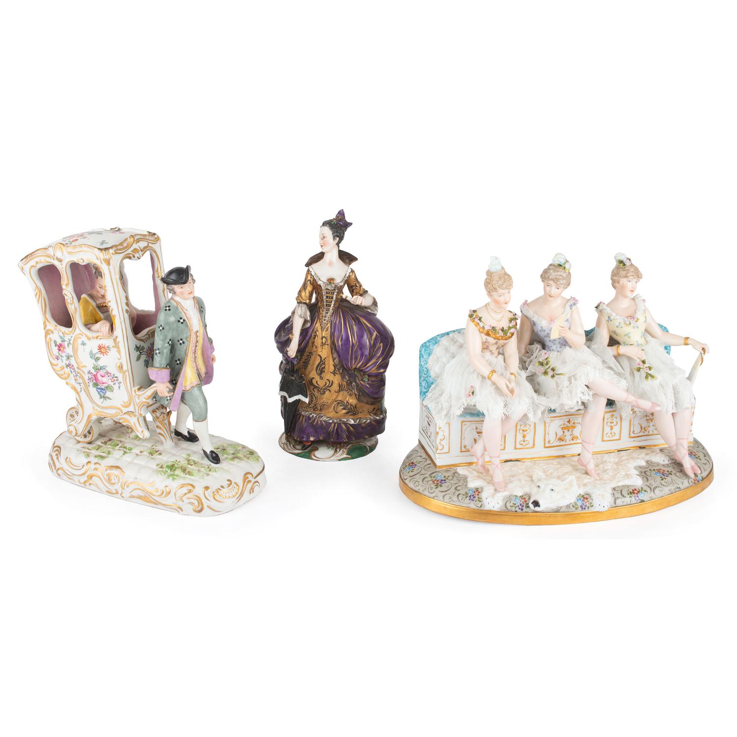 Six Continental Porcelain Figures with Polychrome Enamel Decoration