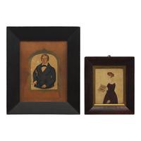 Anglo-American School 19th Century, Two Portrait Miniatures: A Young Lady with Book and a Seated Man