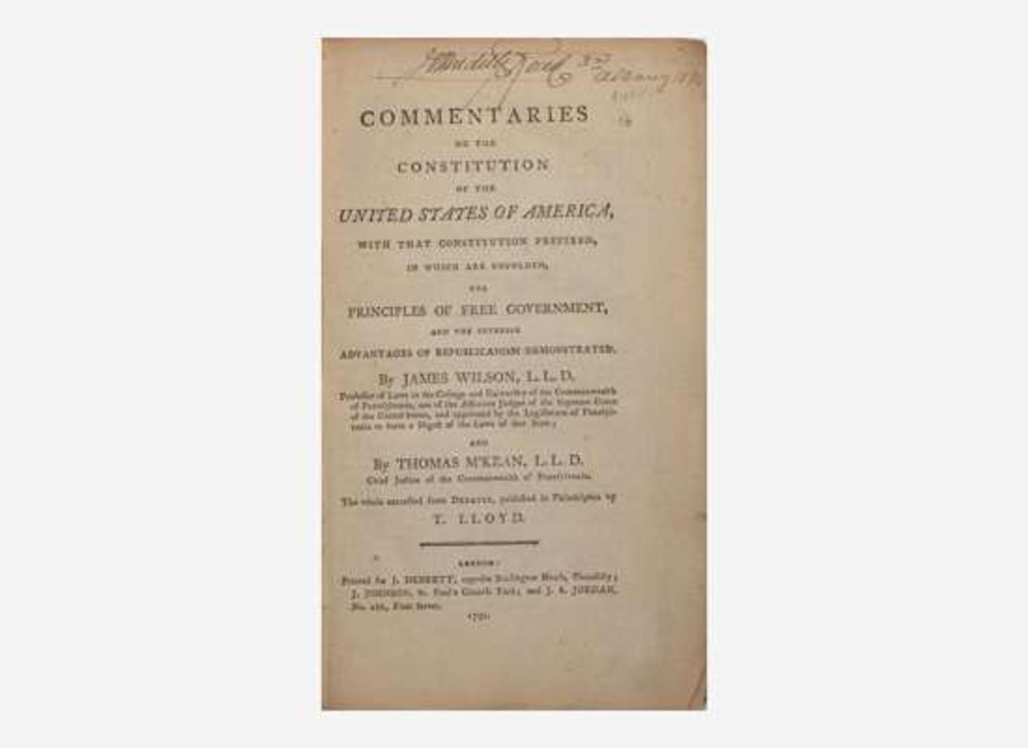 [Americana] Wilson, James, and Thomas M'Kean: Commentaries on the Constitution of the United States of America...