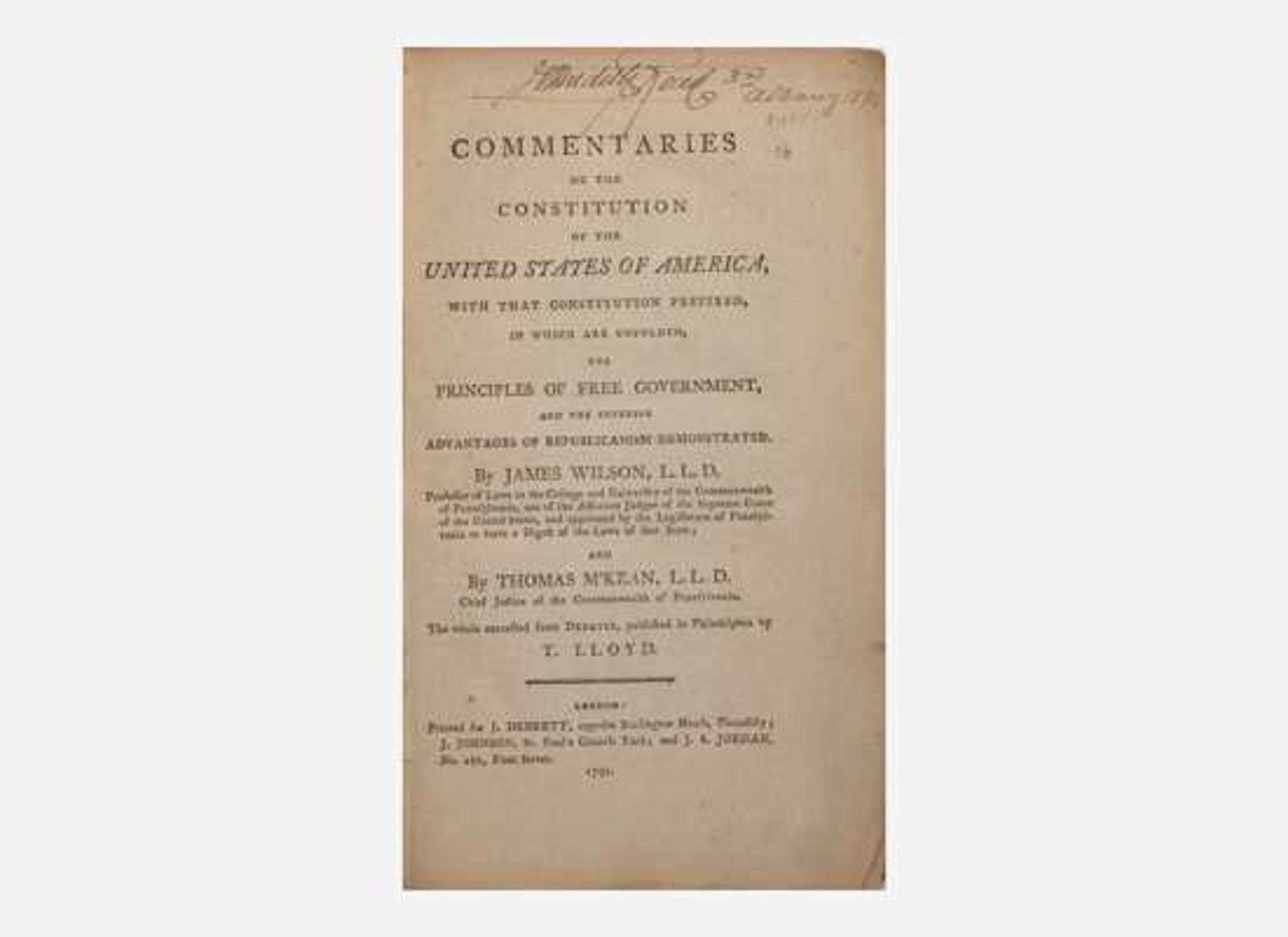 [Americana] Wilson, James, and Thomas M'Kean: Commentaries on the Constitution of the United States of America...
