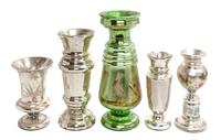 A Collection of Five Mercury Glass Vases Height of tallest 12 1/2 inches.