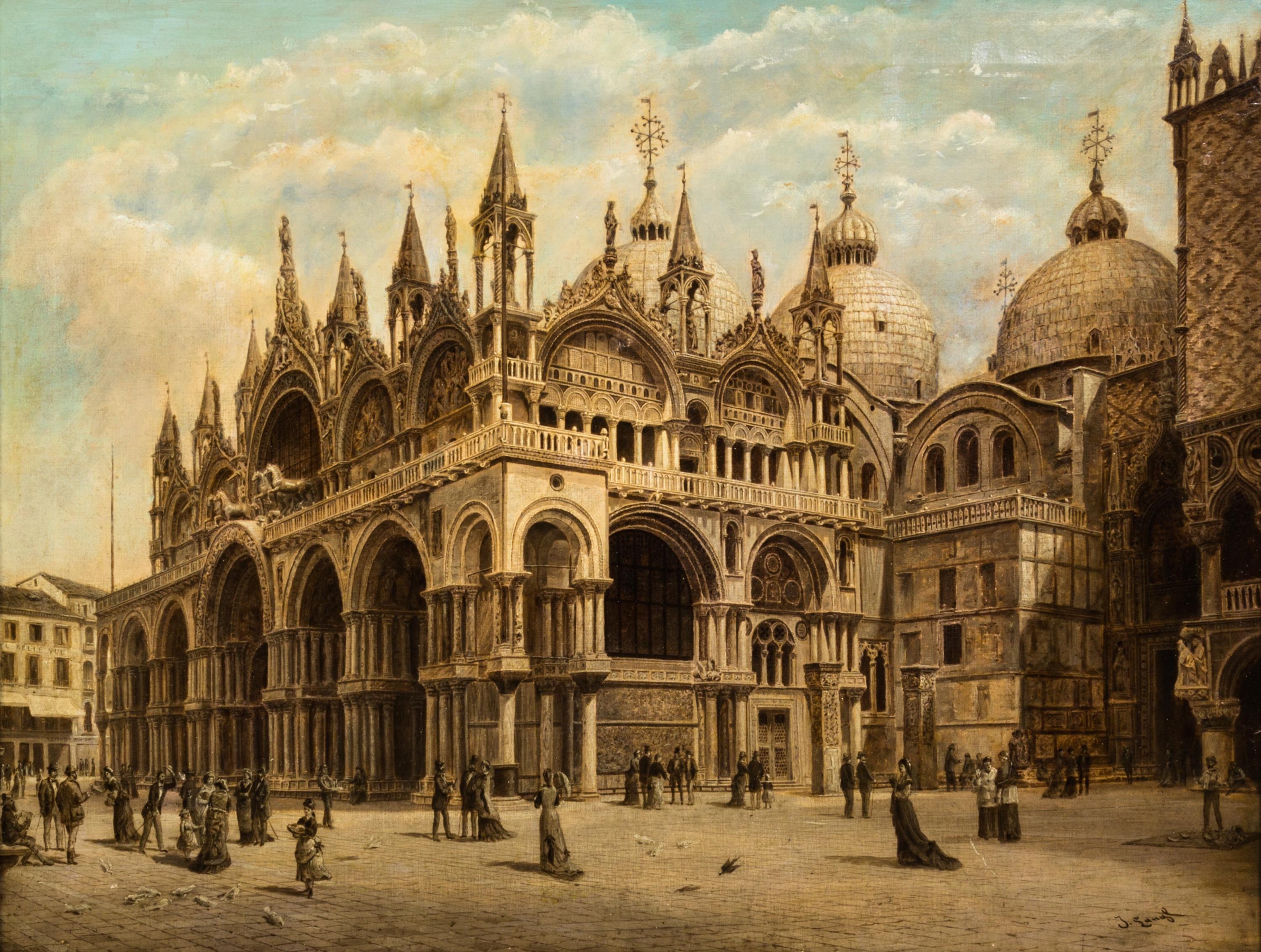 Josef Langl, (Austrian, 1843-1920), View of Pisa and View of Piazza San Marco, Venezia (a pair of works)