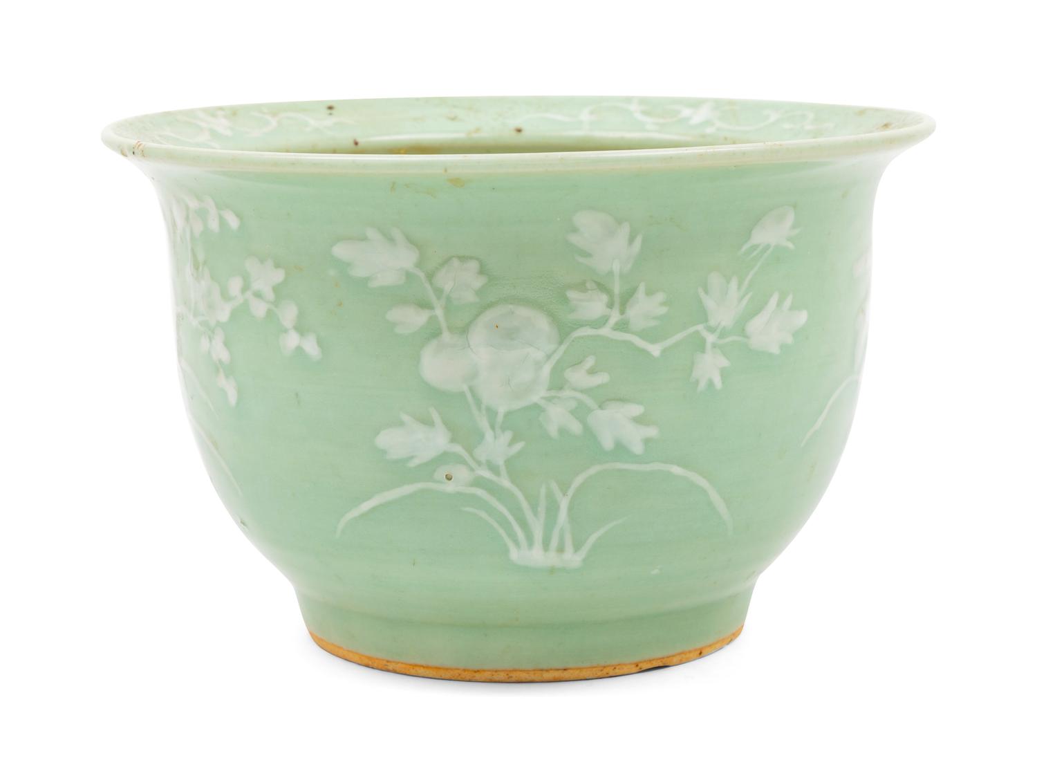 A Chinese Celadon Glazed Porcelain Cache Pot