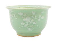 A Chinese Celadon Glazed Porcelain Cache Pot