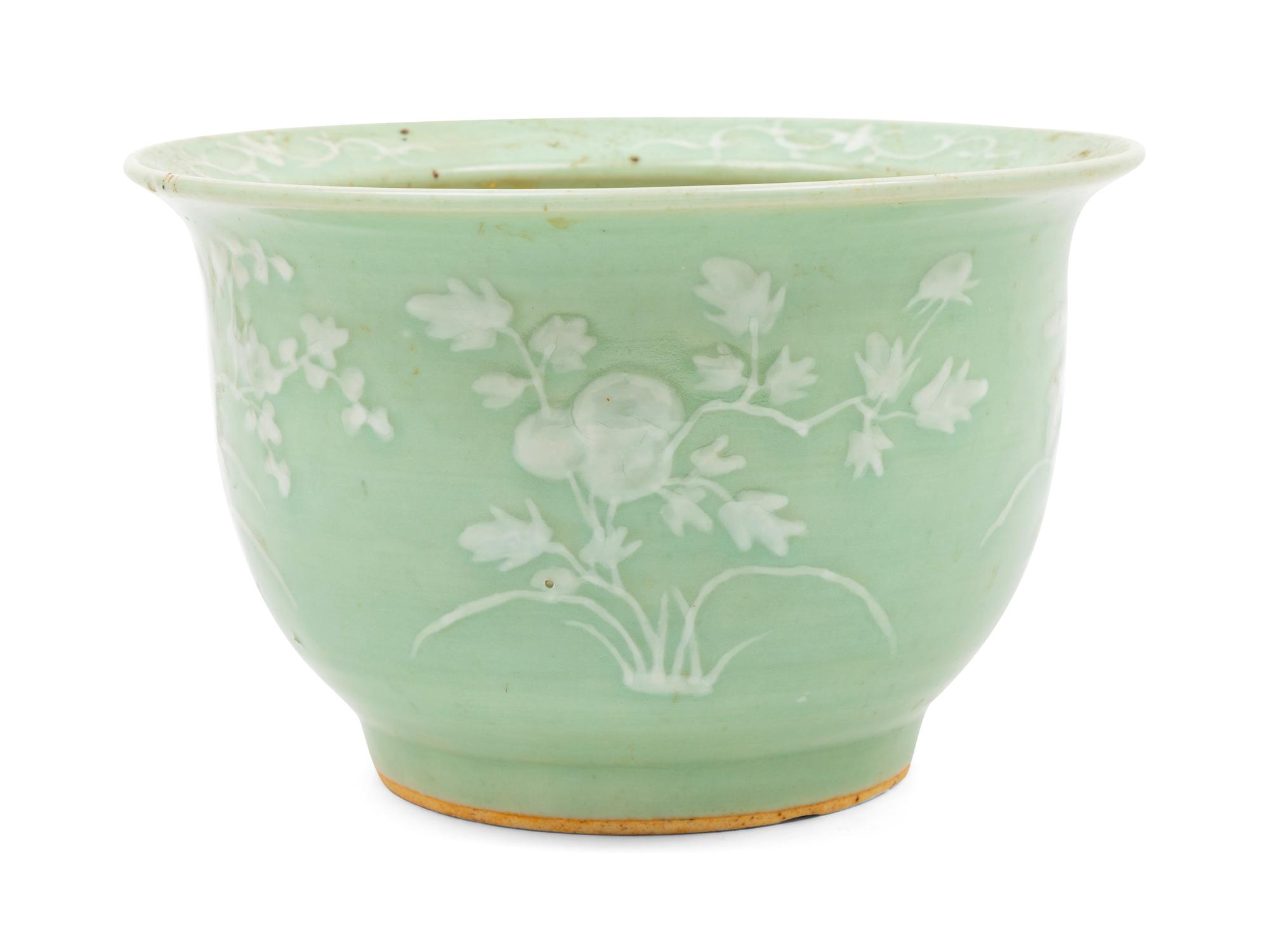 A Chinese Celadon Glazed Porcelain Cache Pot