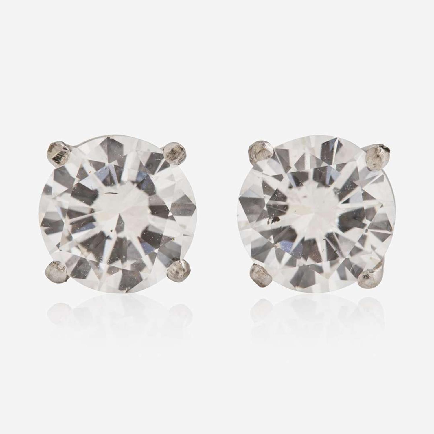 A Pair of 14K White Gold and Diamond Studs 1.18 Carat & 1.19 Carat Round Brilliant-Cut Diamonds, GIA Certified