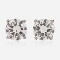 A Pair of 14K White Gold and Diamond Studs 1.18 Carat & 1.19 Carat Round Brilliant-Cut Diamonds, GIA Certified
