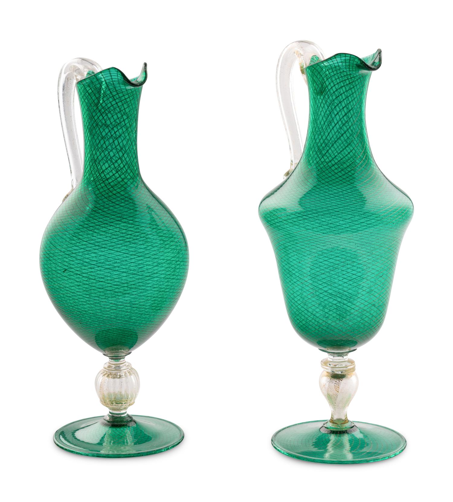 A Pair of Murano Hand Blown Glass Pitchers