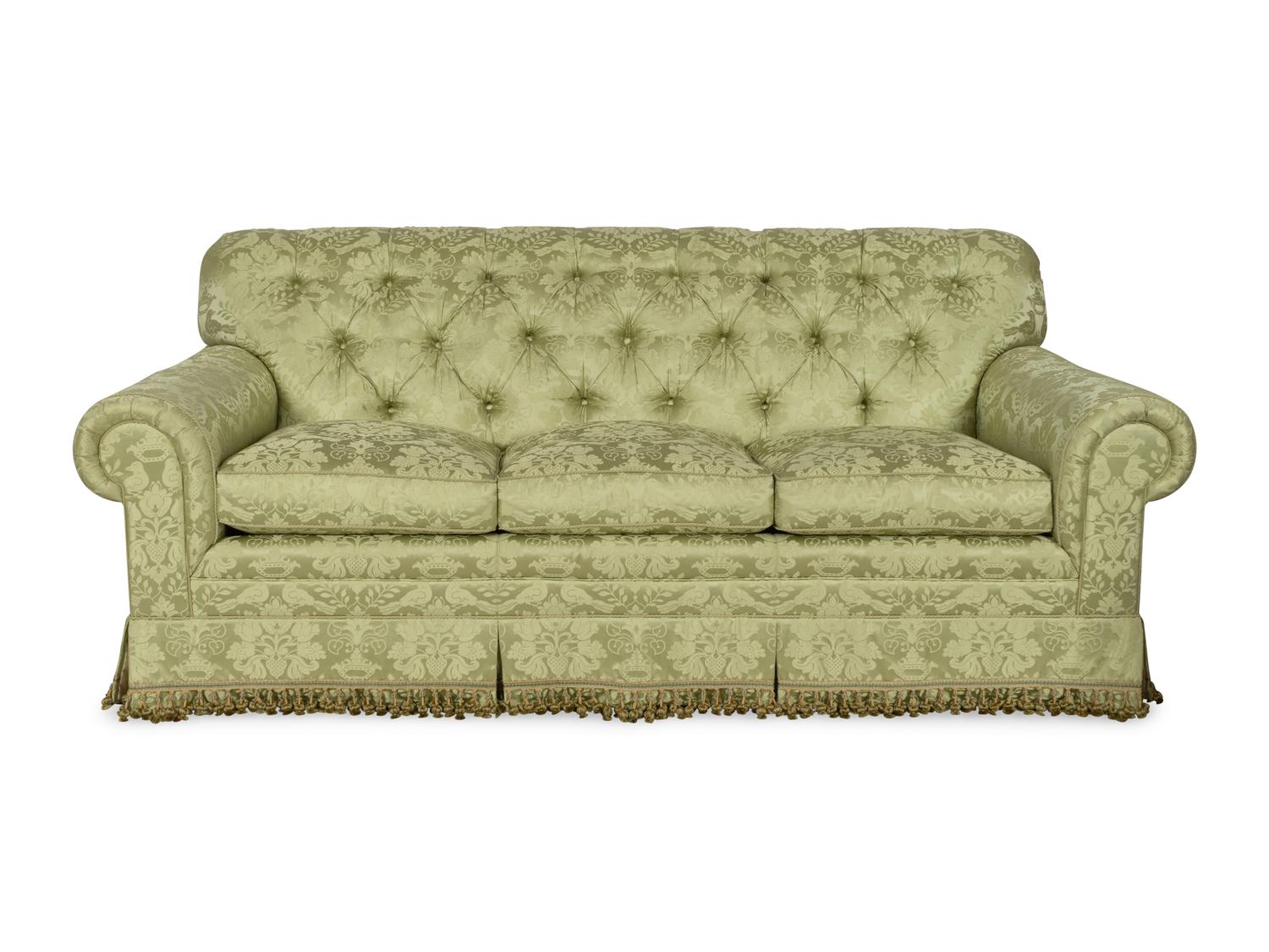An E.J. Victor Silk Upholstered Three-Cushion Sofa