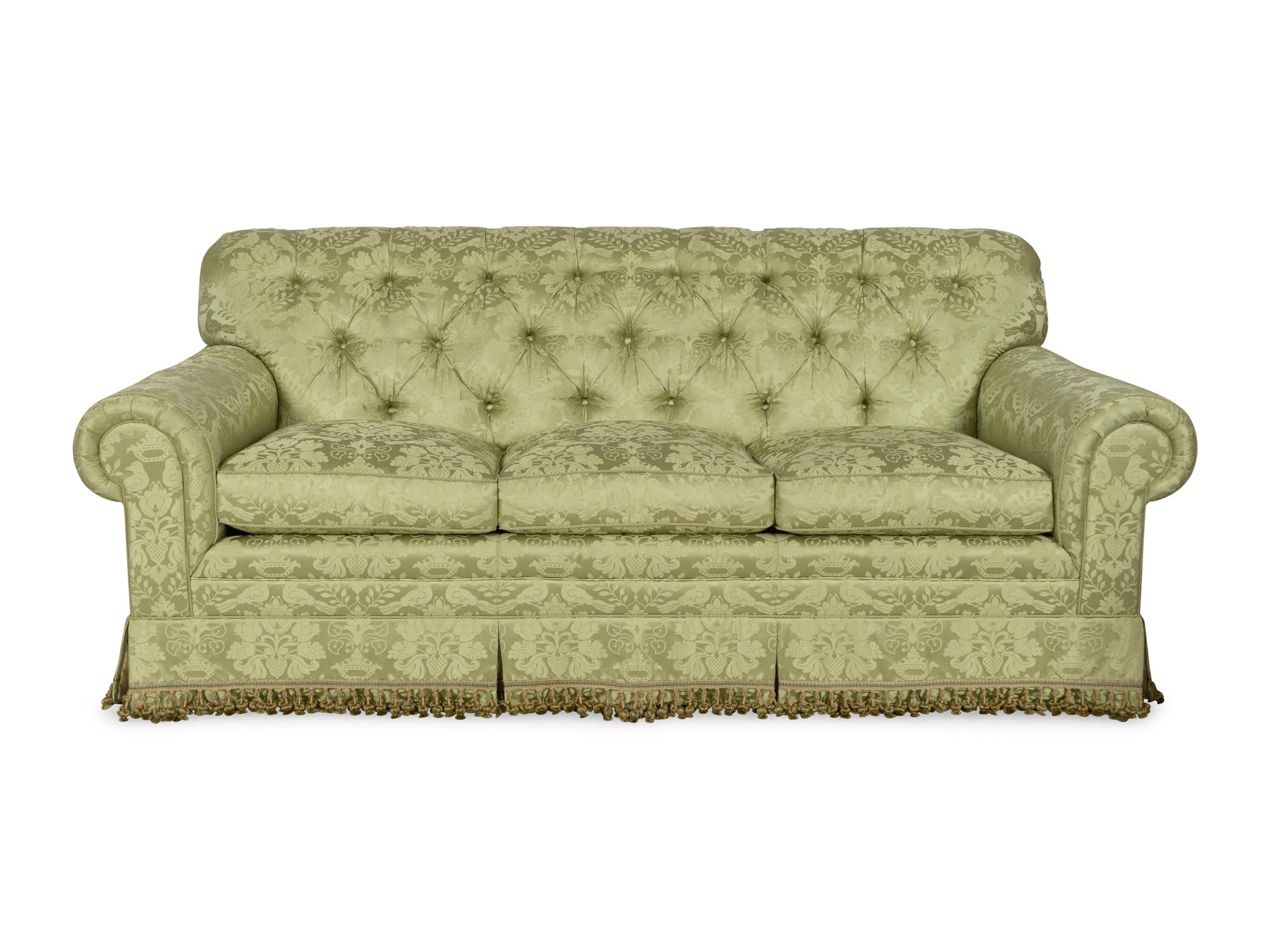An E.J. Victor Silk Upholstered Three-Cushion Sofa