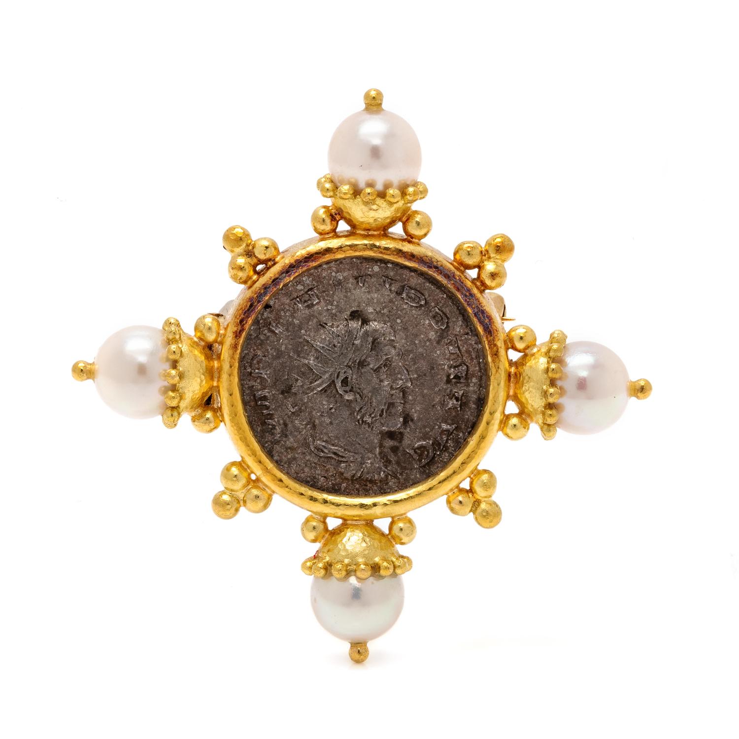 ELIZABETH LOCKE, ANCIENT COIN AND CULTURED PEARL BROOCH