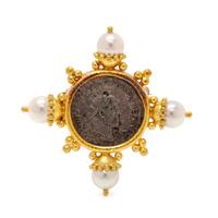 ELIZABETH LOCKE, ANCIENT COIN AND CULTURED PEARL BROOCH