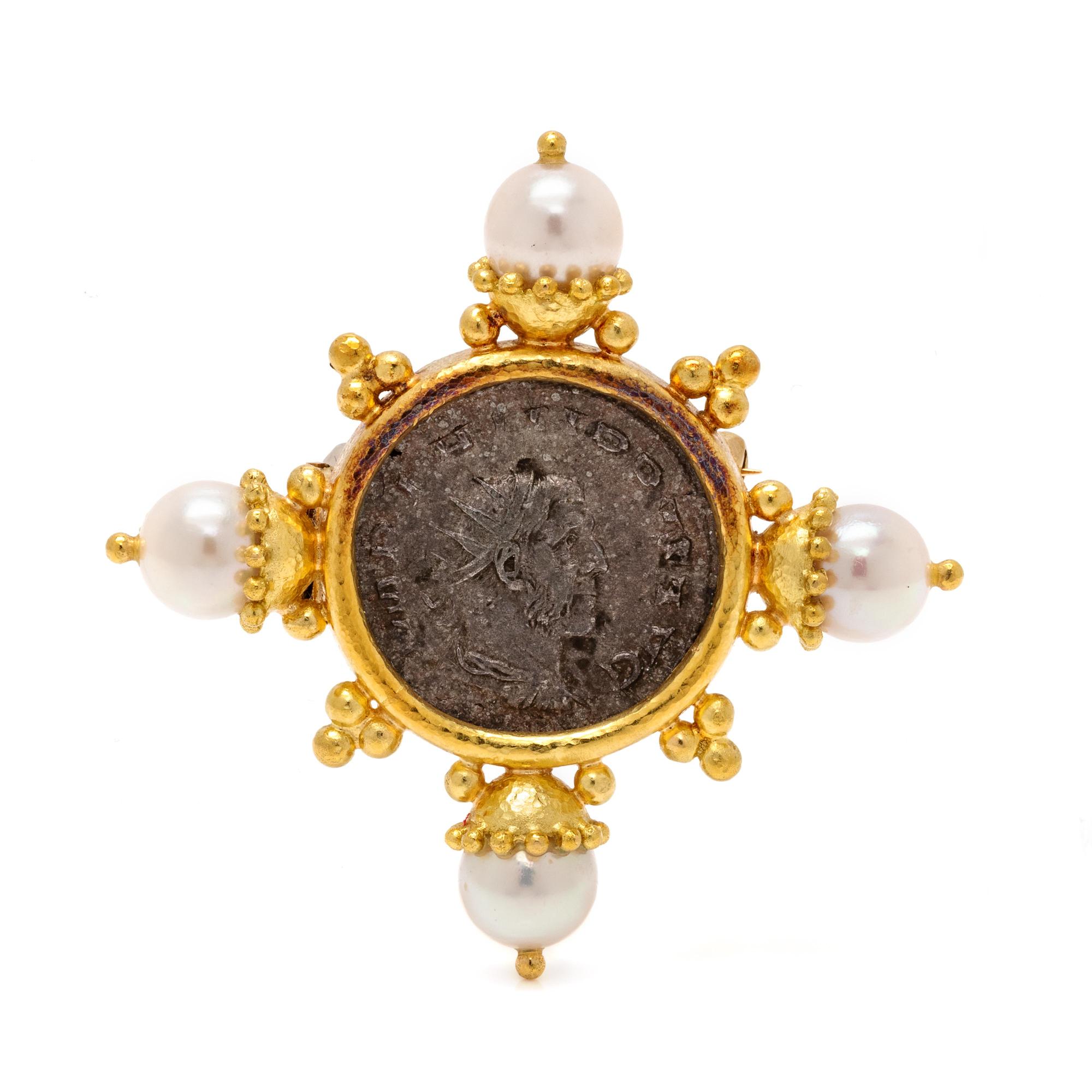 ELIZABETH LOCKE, ANCIENT COIN AND CULTURED PEARL BROOCH