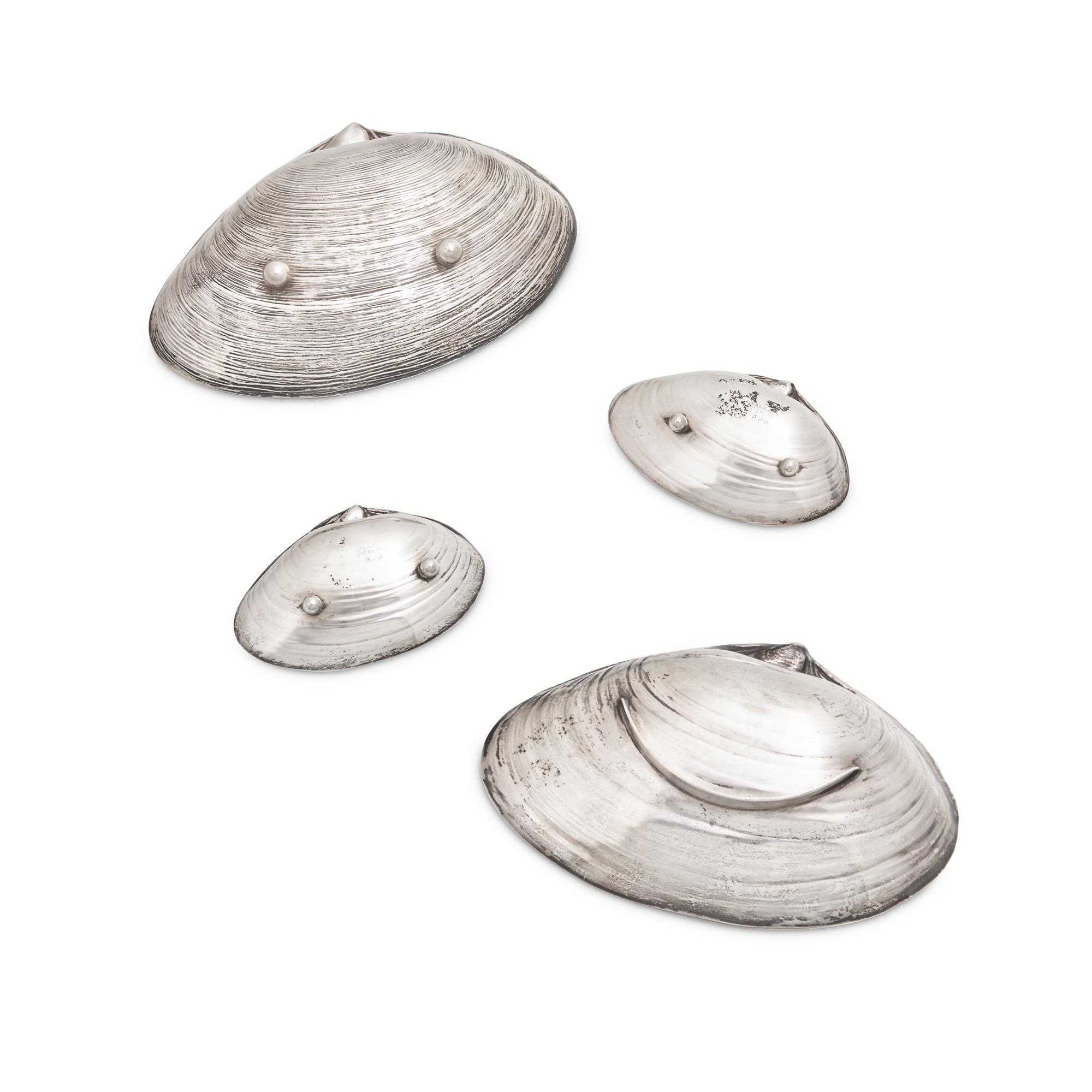 Four Sterling Silver Clam Shell-Form Dishes