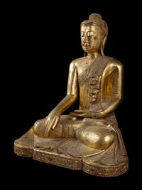 A Large Burmese Gilt Lacquered Figure of Buddha