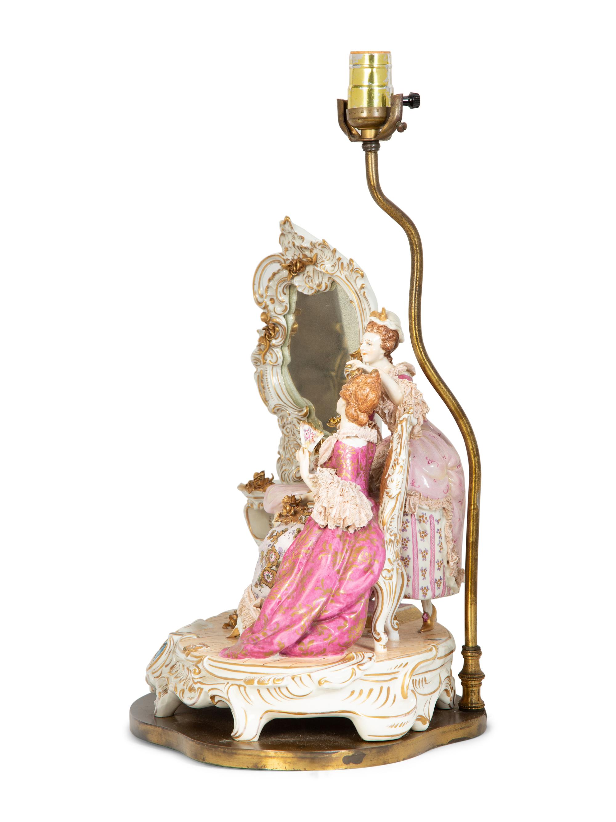 A Dresden Porcelain Figural Group Mounted as a Lamp — 19th/20th Century