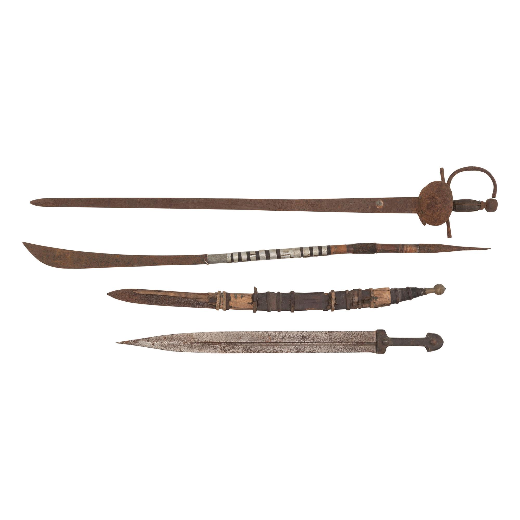 Lot of 4 Ethnographic Swords Including: Kindjal, Panabas Sword, Mandinka Saber, Spanish Bilbo