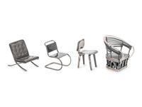 A Set of Three Silver Miniature Modernist Chairs