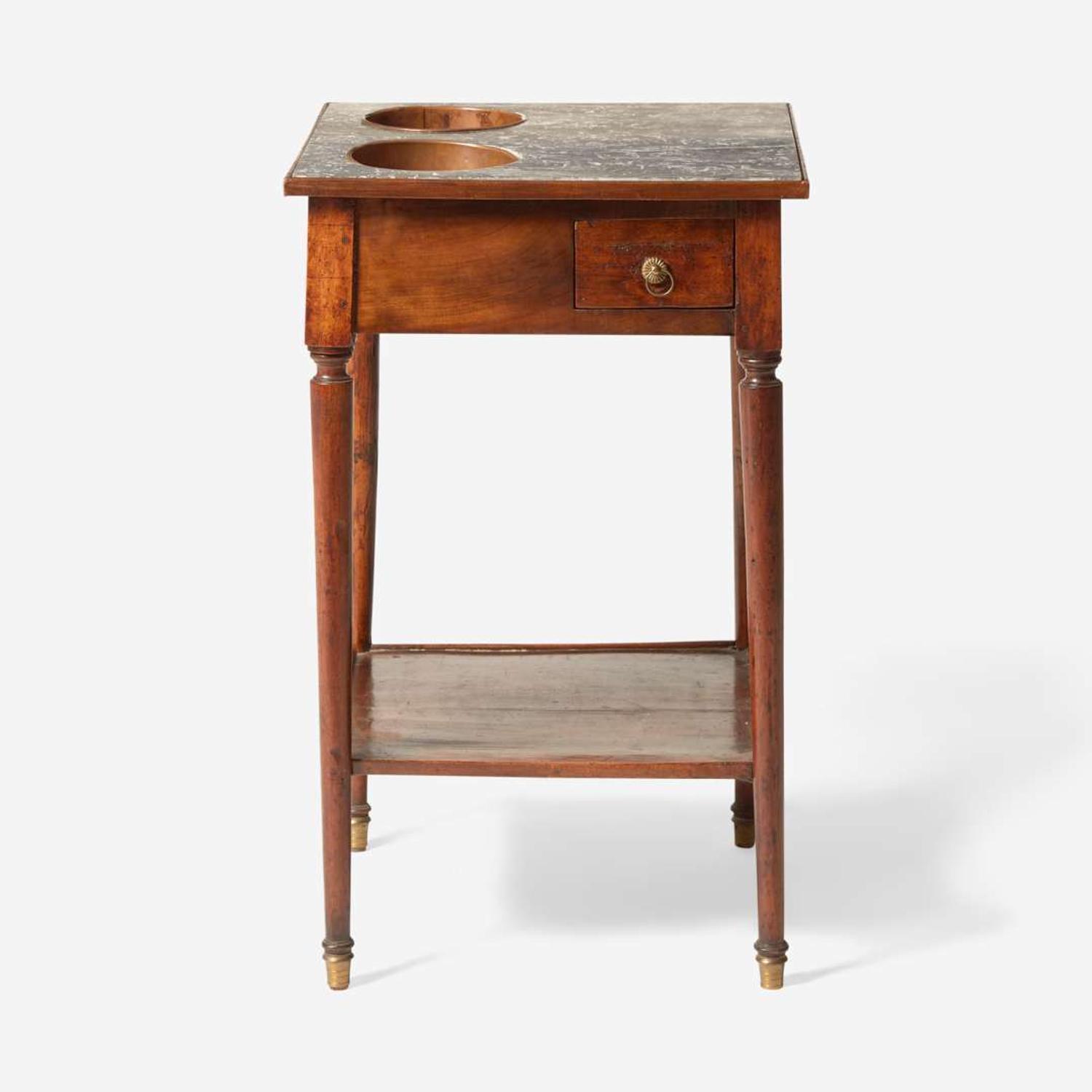 A Directoire walnut rafraîchissoir with Lumachella di San Vitale marble top circa 1800