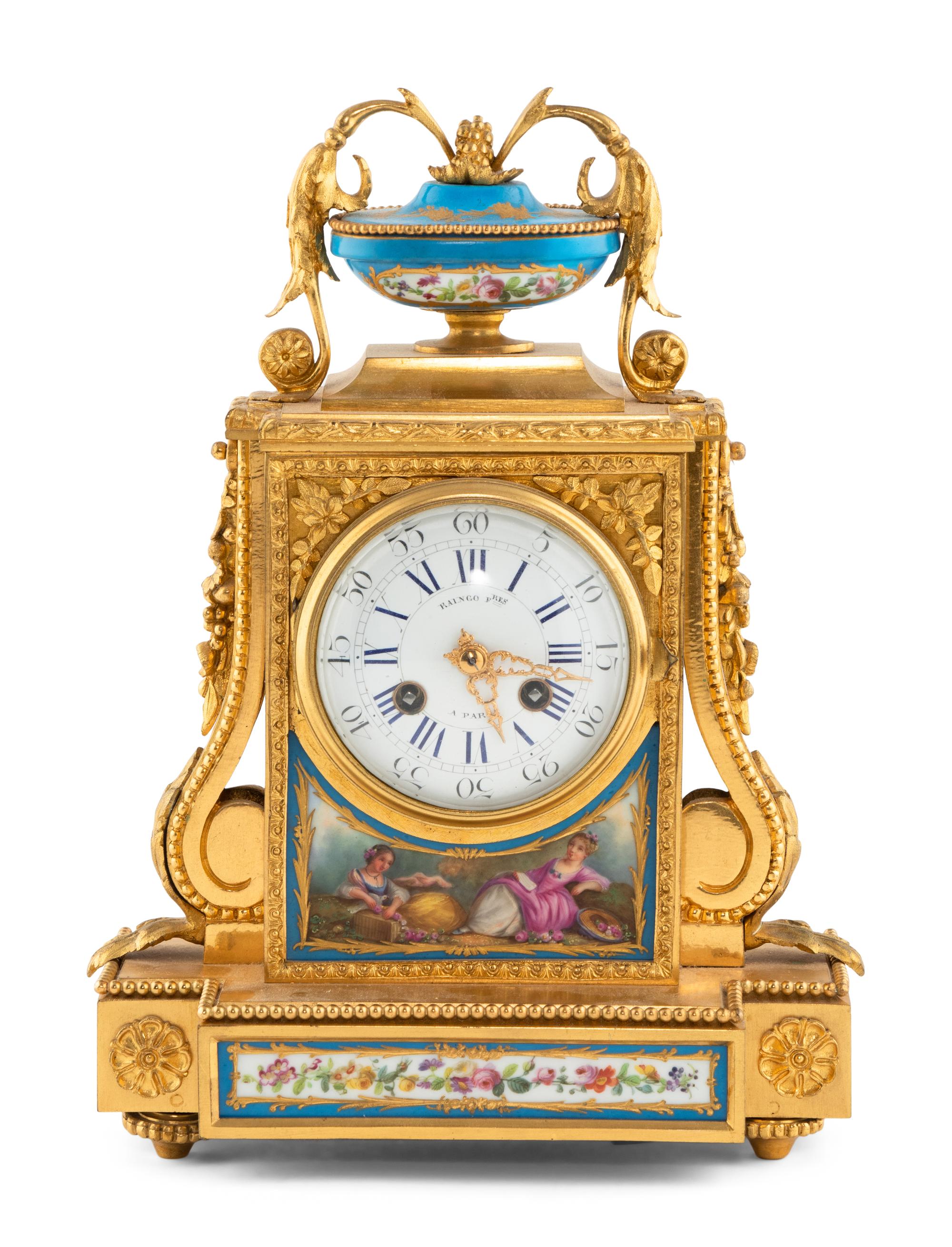 A French Gilt Bronze and Sèvres Style Porcelain Clock