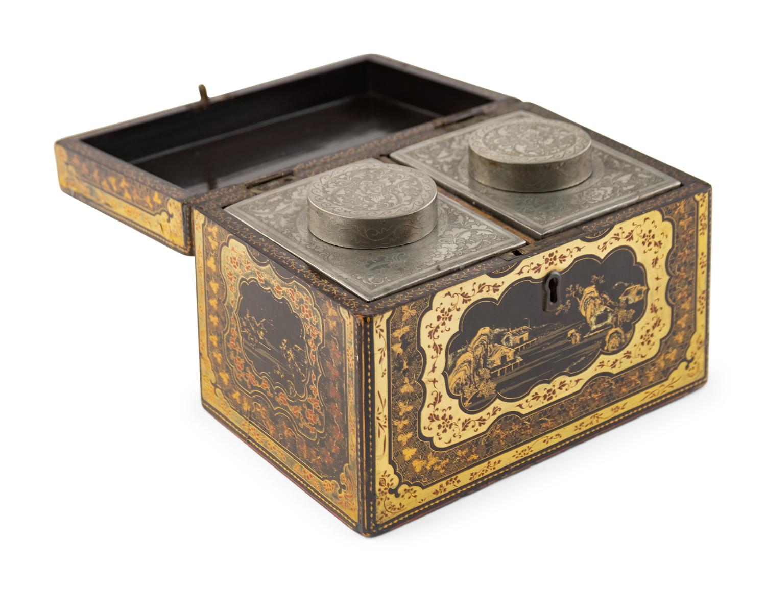 A Chinese Export Lacquer Tea Caddy