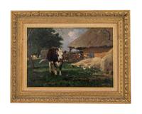 European Farmyard with Cows and Chickens