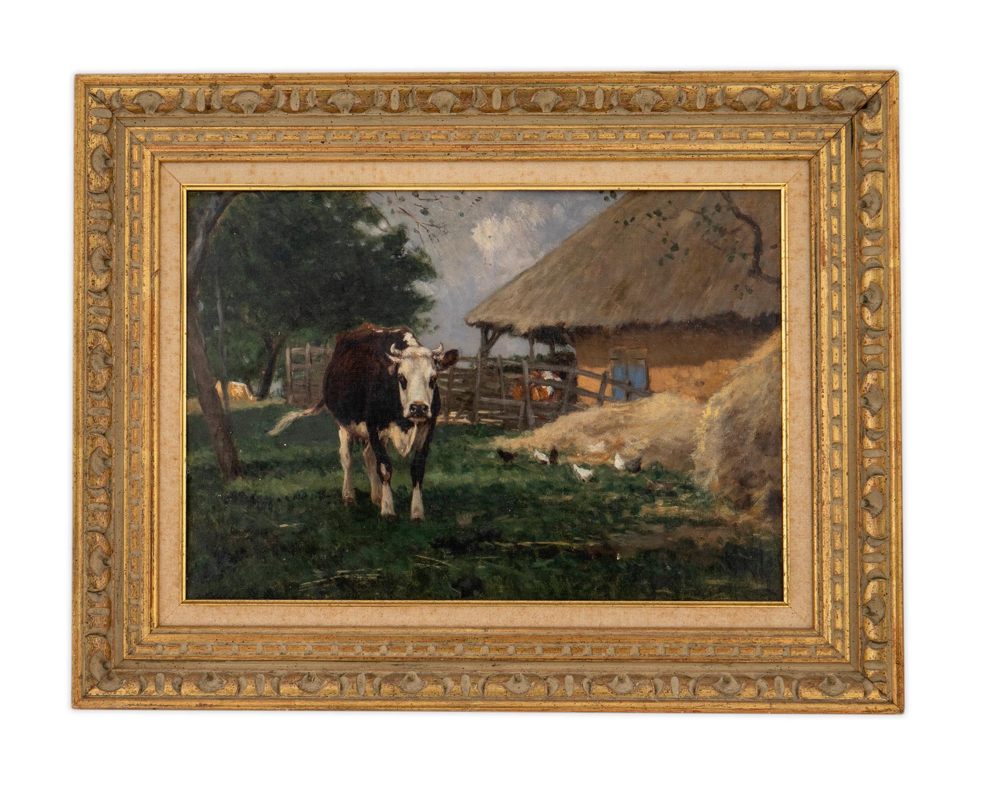 European Farmyard with Cows and Chickens