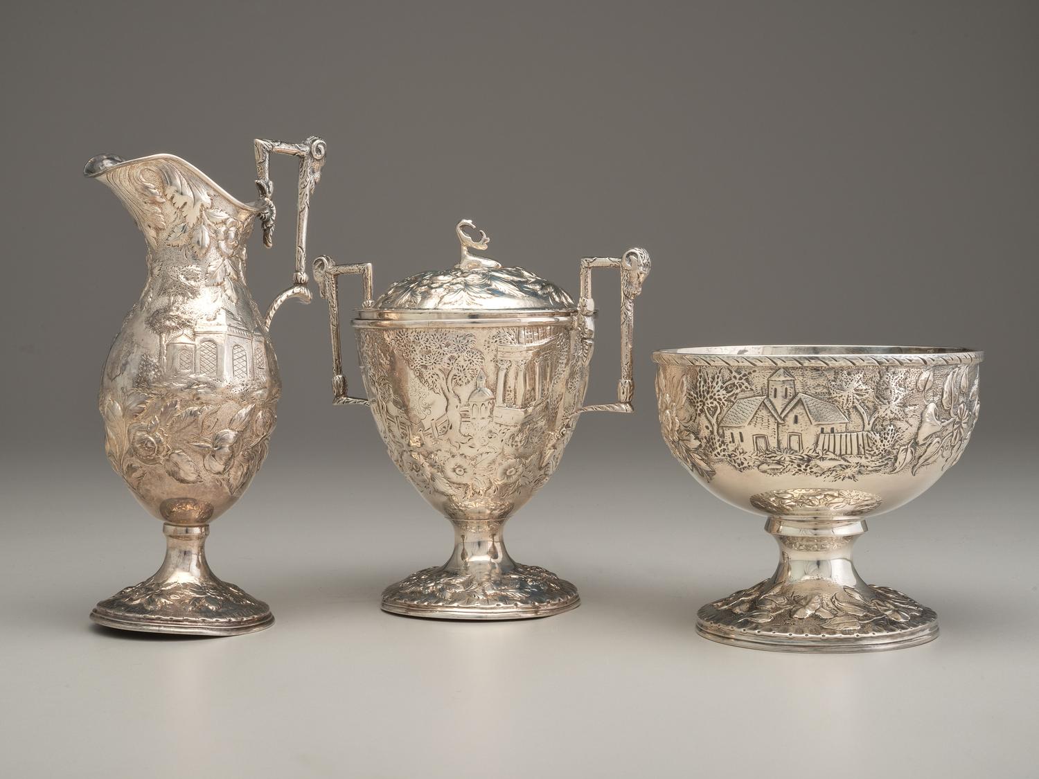 Three S. Kirk & Son Coin Silver 'Castle Pattern' Articles