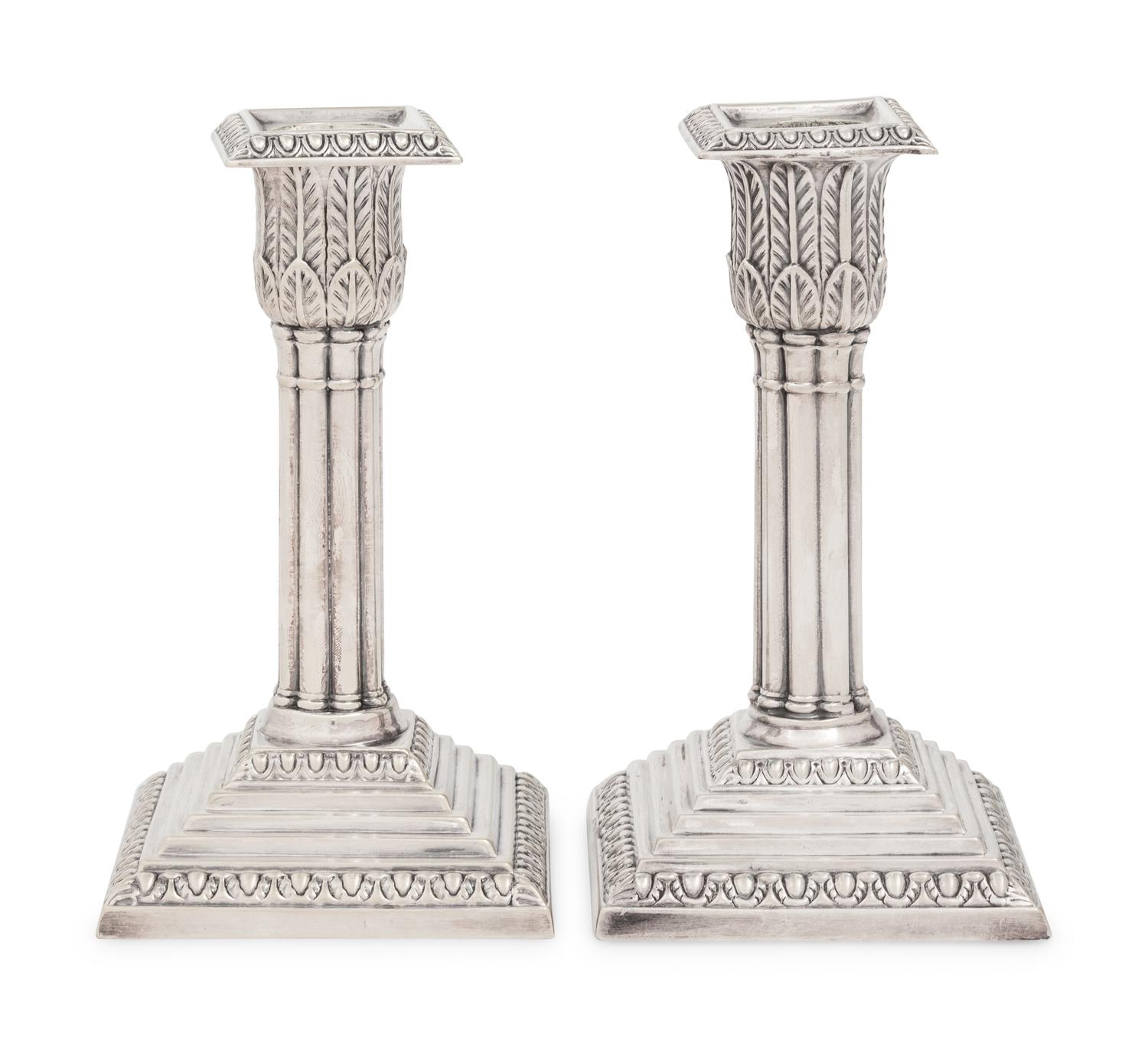 Two English Silver-Plate Candlesticks