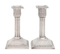 Two English Silver-Plate Candlesticks