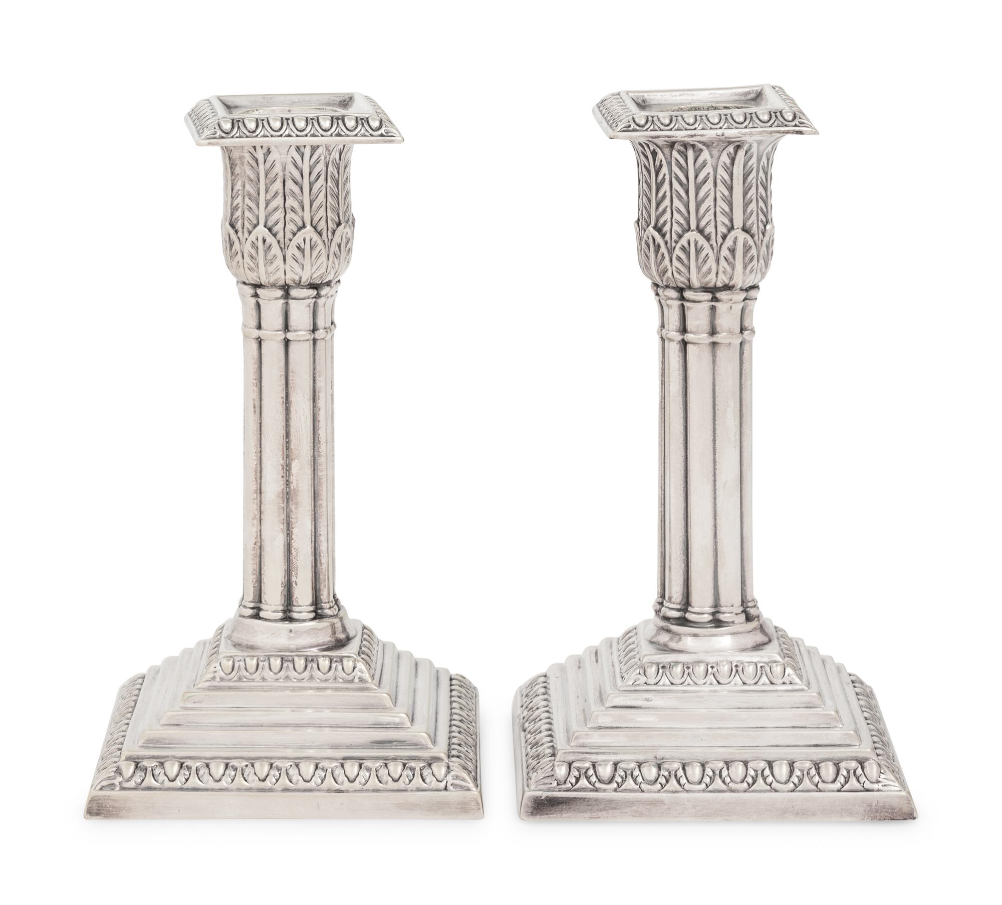 Two English Silver-Plate Candlesticks