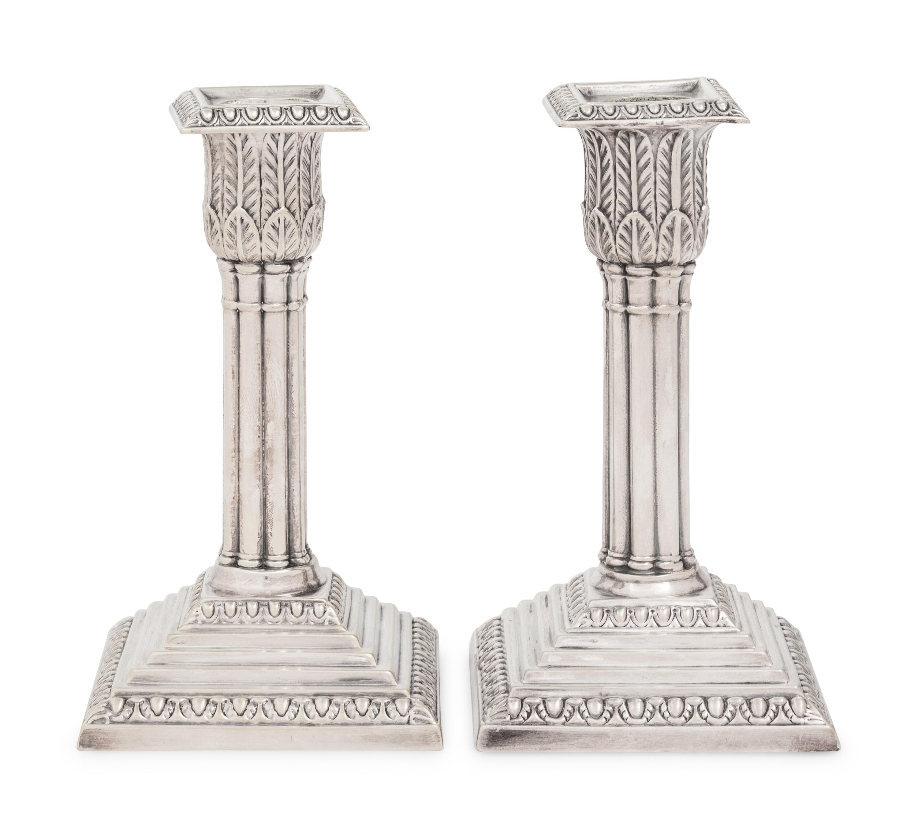 Two English Silver-Plate Candlesticks